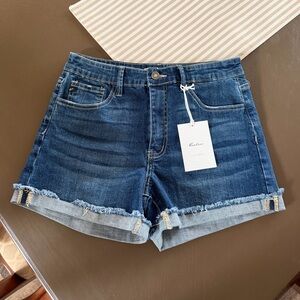 KanCan Dark Blue Jean Shorts with Frayed Hem cut 49157